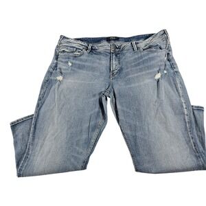 Silver Jeans Co Elyse Capri Light Wash Distressed Denim Jeans Plus Size 22 L22.5